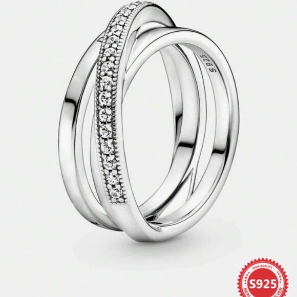 Triple Twisted Ring Size 7 with Lab Diamonds on Balinese style band 925 Silver - Picture 1 of 5